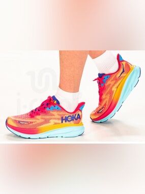 Hoka Women's Bright Pink Orange Blue Athletic Running Shoes